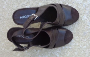 Women's Aerosoles Brown Leather Sandal Heels-Size 9 - Picture 1 of 4