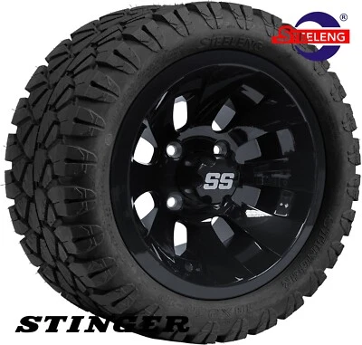 GOLF CART 10" BLACK 'REVOLVER' WHEELS/RIMS and 18"x9"-10" DOT STINGER A/T TIRES - Image 1 of 4