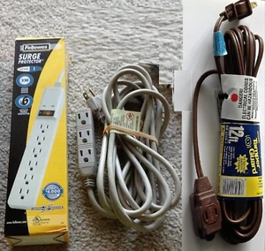 Extension Cords + Surge Protectors 6, 7, 12 ft Power Strips 2-6 outlets - Picture 1 of 11