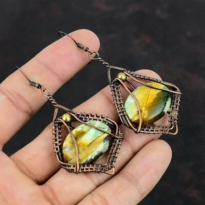 Australian Chrome Chalcedony Stone Copper Wire Wrapped Dangle Earrings Jewelry - Picture 1 of 6