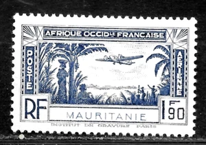 HICK GIRL-OLD MINT FRENCH / MAURITANIE AIRPOST SC#C1 PLANE OVER LAND X3256 - Picture 1 of 2