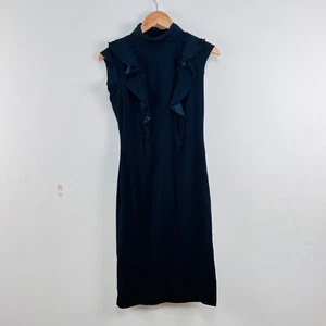 Cue Dress A-Line Frill Bodice Button Accent Black Corporate Business Office 8 - Picture 1 of 21