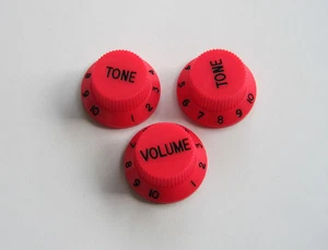 Set of 3 Red with Black ST Guitar Knobs Volume & Tone Knob fits Fender - Picture 1 of 2
