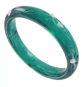 Bracelet Bangle Green Lucite Rhinestone Flower Womens Jewelry - Standard Size - Picture 1 of 2