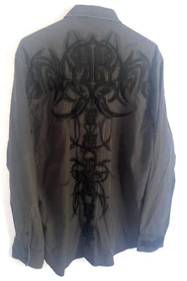 Roar Shirt Men's L Slim Long Sleeve Button Up Embroidered Rock Black Cross NEW - Image 1 of 4
