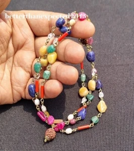Collar natural Navratna Mala Navratan para controlar la influencia de los nueve planetas - Imagen 1 de 3