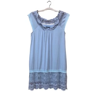 Hazel Crochet Trim Embroidered Lace Gray Dress Bohemian Summer Women's SZ M - Picture 1 of 12