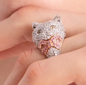 $148 Nuevo con Etiquetas Kate Spade New York Pawlina Gatito Gato con Lazo Rosa Anillo de Cóctel Talla 7 - Imagen 1 de 14