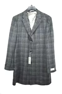 Nordstrom Signature Mens Black Darien Trim Fit Plaid Wool Blend Overcoat 44L - Picture 1 of 9