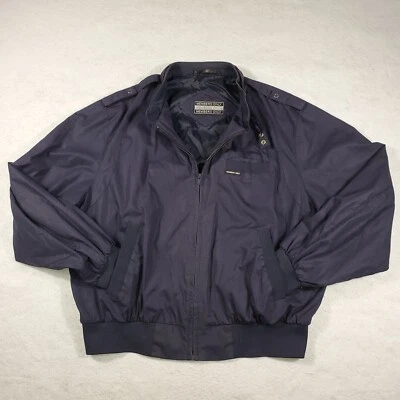 Jaqueta masculina retrô corta-vento azul tamanho 1X com zíper completo somente membros - Imagem 1 de 4
