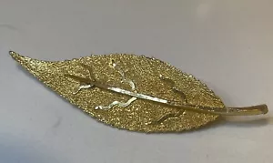 Vintage BSK Leaf Brooch Brushed Gold Tone Shimmer Vine Textured Couture 3.5" - Picture 1 of 13