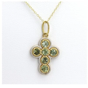Vintage Cross 18k Green Tourmaline Yellow and White Gold mat Finish - Picture 1 of 7