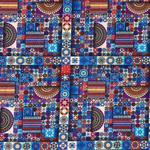 Oriomont Geometric Ethnic Vintage Retro Sewing Quilting Cotton Fabric 1/2 Yard - Picture 1 of 2