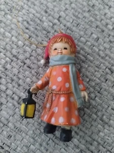 Vtg Girl Lantern Red Orange Coat Polka Dot Xmas Ornament Bradford Novelty 80s - Picture 1 of 10