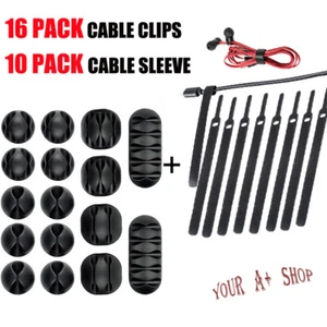 26 Pack Cable Organizer Sleeve Straps Desk Wire Cable Reel Cord Clip USB Holder - Picture 1 of 9