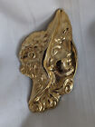 Vintage art nouveau style woman hat yellow gold plated brooch 2.5" long