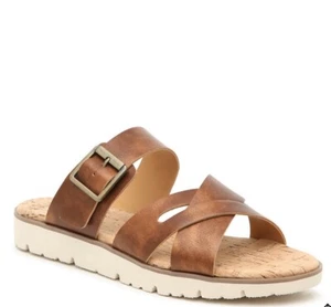 KORKS Womens Monterey Bronze Brown Metallic Slide Sandals Faux Leather Sz 7 M - Picture 1 of 7