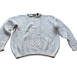 Vintage Structure XL Ivory Ramie Cotton Cable Knit Crewneck Pullover Sweater - Picture 1 of 24