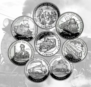 ISLE OF MAN 1 Crown 1998 BU '125th Anniversary of Steam Railway' (8 coins) - Picture 1 of 10
