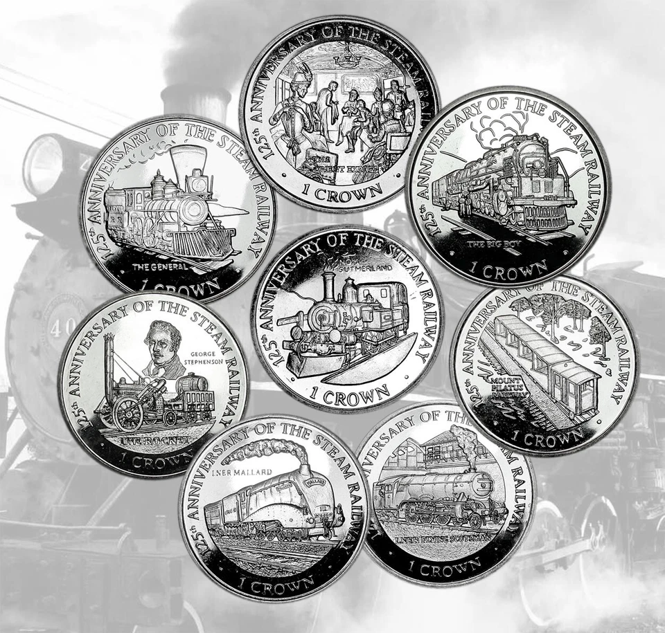 ISLE OF MAN 1 Crown 1998 BU '125th Anniversary of Steam Railway' (8 coins) - Image 1 of 4