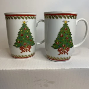 Vintage Otagiri ceramic Cups Mugs Christmas Tree MaryAnn Baker Coffee Tea 8 Ozs - Picture 1 of 15