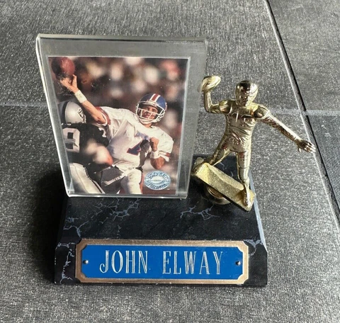 John Elway Trophy Statue Figure With Card Holder + Pro Set Card Cover