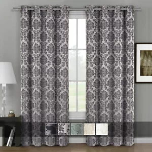 Aryanna Top Grommet Jacquard Window Curtain Panel 100% Polyester Set of 2 Panels - Picture 1 of 6