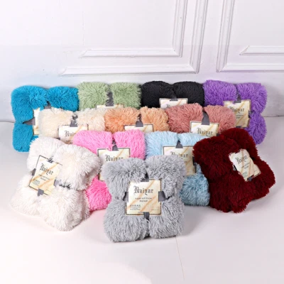 Reversible Faux  Blanket Soft Warm Fluffy Bed Sofa Throw Large Long Shaggy - Image 1 of 4