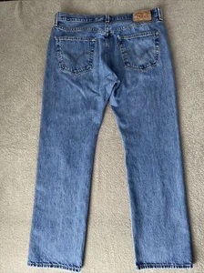 Levis 501 Mens Jeans Button Fly Med Wash Blue Cotton Straight Leg 36 31 - Picture 1 of 18