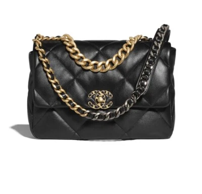 AUTÉNTICO BOLSO CHANEL 19 de cuero negro grande dorado con solapa con caja y bolsa de tela Foto 1 de 4