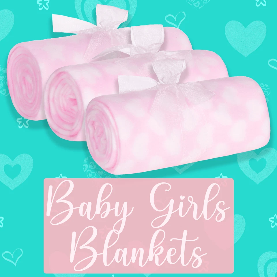 Baby Girls Pink Polar Fleece Stars Hearts Flowers Blankets 3 Pack Size 75x75 cm - Image 1 of 1