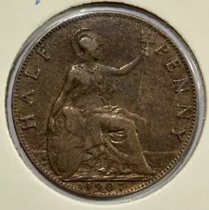 1907 Great Britain Half Penny - Edward VII Coin - Bild 1 von 3