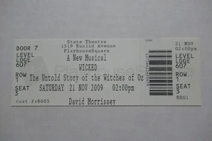 BOLETO COMPLETO WICKED MUSICAL 21/11/2009 TEATRO ESTATAL CLEVELAND - Imagen 1 de 1