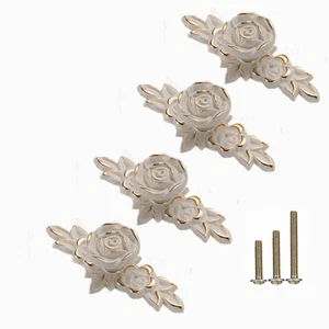 4 Pcs Euro Rose Cabinet Knobs with Backplate, 102mm Vintage Zinc Alloy Flower... - Picture 1 of 8