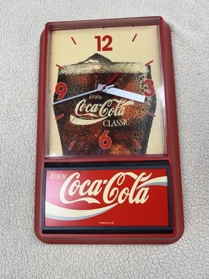 Vintage 1993 Enjoy Coke Coca Cola Plastic Wall Clock Display 21" x 13" Working ! - Image 1 of 3