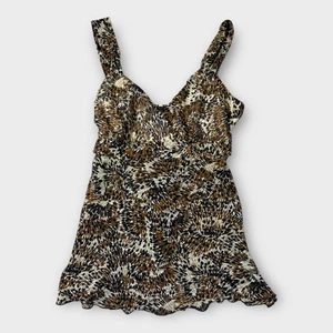 Y2K Leopard Print Babydoll Top Sz L Sheer Back Ruched Bust Lightweight Festival - Picture 1 of 9