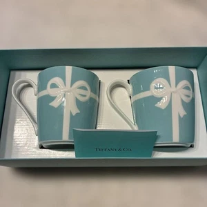 Tiffany & Co Gift Ribbon Porcelain Pair Mug Cup Set & Gift Box - Picture 1 of 24