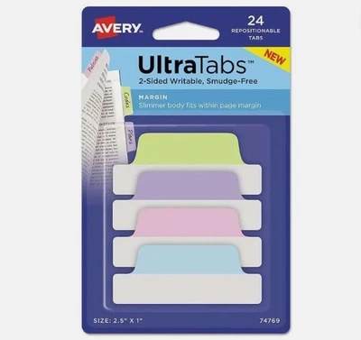 Pestañas reposicionables Avery Ultra Tabs, 2,5 x 1, pastel: azul, rosa, púrpura, verde, Foto 1 de 3