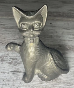 Vintage Gold Tone Metal Cat Figurine Coin Bank, Made In Hong Kong 6” - Picture 1 of 7