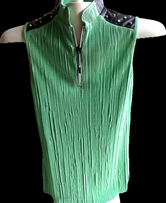 JAMIE SADOCK Performance Top Arrugado Talla XS Verde Lima y Negro Cuero Ribete NUEVO Foto 1 de 4