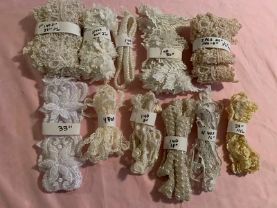 Mixed Lot Beaded Bridal Lace Trim Sewing & Crafts Yards & Inches L6 - Image 1 of 2