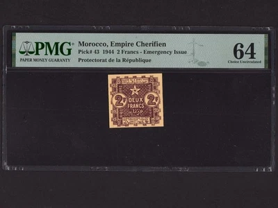 Morocco:P-43, 2 Francs, 1944 * Emergency Issue * PMG Ch. UNC 64 * - Image 1 of 2
