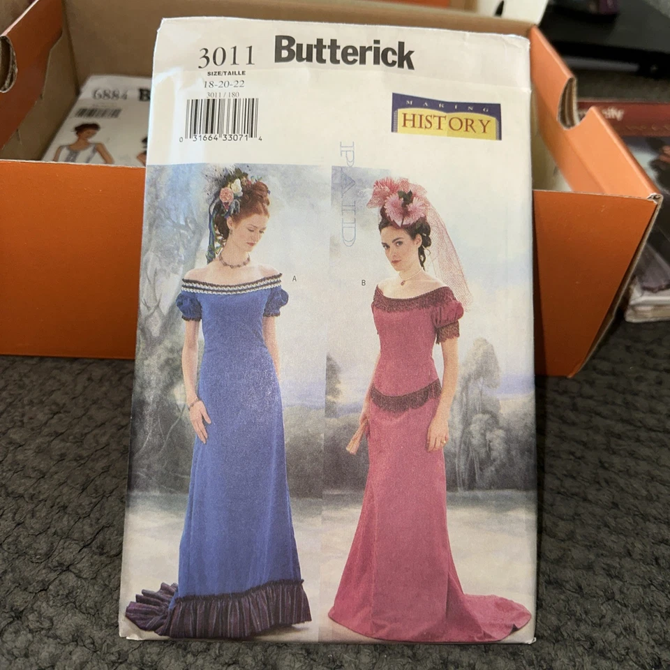 BUTTERICK #3011 - LADIES TWO STYLE EDWARDIAN GOWN w/TRAIN PATTERN  18-22 - Image 1 of 2