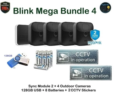 Blink Outdoor Mega Bundle Sync Module: 4 Cameras, 128GB USB, Batteries + 2 CCTV - Image 1 of 4