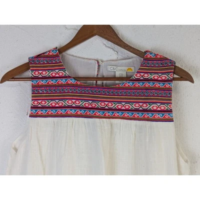 C&C California Boho Mini Dress Womens Medium White Multicolor Embroidery Flowy - Image 1 of 4