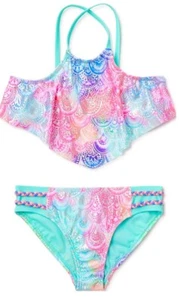 Traje de baño bikini con volantes halter Wonder Nation para niñas talla 6-6X pequeño nuevo con etiquetas - Imagen 1 de 3