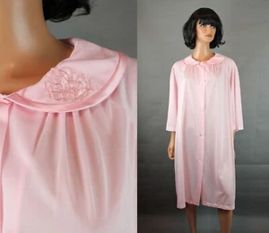 NOS Vintage Robe Sz XL Aristocraft Light Pink Embroidered Button Down Nightgown - Picture 1 of 6