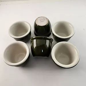 Juego de 6 tazas de natillas de postre Ramekin verde cerámica blanca de colección - Imagen 1 de 7