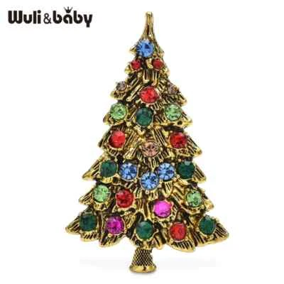 Vintage Luxury Shiny Rhinestone Vibrant Christmas Tree Brooch Badge Pin Gift USA - Image 1 of 4