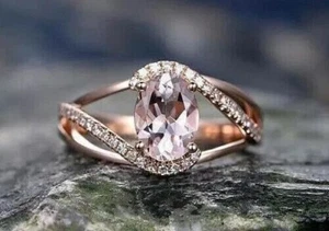 Oval Cut Simulated Morganite Women's Stunning Wedding Ring 14k Rose Gold Plated - Picture 1 of 6